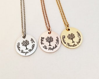 Cadeau Maman Fête des mères, Collier personnalisé arbre de vie avec prénoms, bijou maman personnalisé, prénom gravé naissance