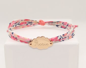 Bracelet personnalisé, bracelet pendentif nuage, bracelet liberty médaille, bracelet gravé enfant, bracelet gravé maman, cordon liberty