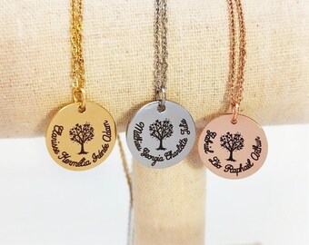 Collier personnalisé arbre de vie, collier personnalisé prénom, bijou maman personnalisé, prénoms gravés, Cadeau naissance, collier prénom