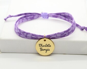 Bracelet Personnalisé Cordon Liberty glenjade, bracelet liberty gravé pour maman enfant, Bijou personnalisé, Cadeau naissance personnalisé