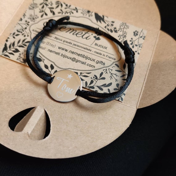 Bracelet Cordon Grave Personnalise Medaille Gravee Etsy
