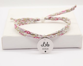 Cadeau personnalisé pour Maman, Bijou maman, Fête des mères, Bracelet libery Personnalisé tissu Liberty eloise, Bijou personnalisé