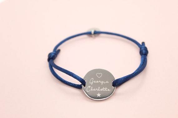 Bracelet Cordon Grave Personnalise Medaille Gravee Etsy