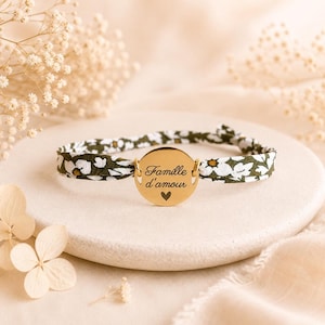 Bracelet personnalisé cordon liberty of London, cadeau marraine, bijou personnalisé fille, cadeau anniversaire personnalisé, bracelet femme