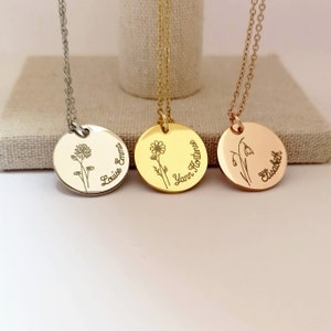 Cadeau personnalisé pour Maman, Bijou maman, Fête des mères, Bijou Fleur de naissance, Cadeau naissance, Collier maman gravé fleur et prénom image 9