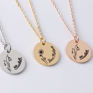 Cadeau personnalisé pour Maman, Bijou maman, Fête des mères, Bijou Fleur de naissance, Cadeau naissance, Collier maman gravé fleur et prénom image 6