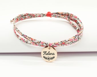 Cadeau fête des mères, bijou personnalisé pour Maman ou enfant, Bracelet Personnalisé, bracelet cordon liberty pepper médaille & gravure