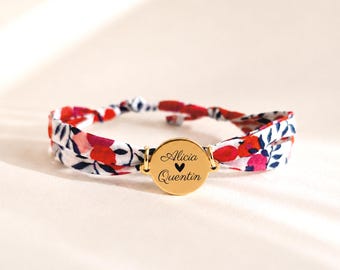 Bracelet Personnalisé Femme Médaille Gravée Prénom, Cadeau Témoin Mariage Demoiselle d'Honneur EVJF, bracelet cordon Liberty personnalisable