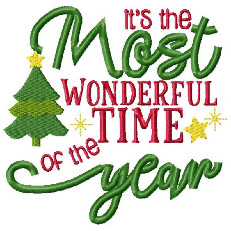 Christmas Word Art Embroidery Design Most Wonderful Time | Etsy