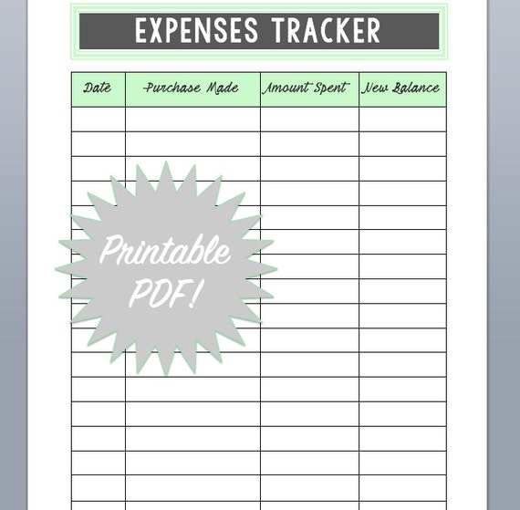 printable expense tracker pdf mint and gray 2 pages etsy