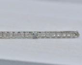 Antique White Gold Filigree Diamond Bar/Sash Pin Brooch