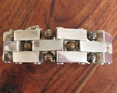 Vintage Heavy Sterling Silver Brick Link & Copper Ball Bracelet Mexico