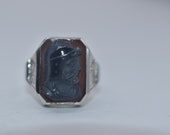 10k White Gold Vintage Carved Agate Cameo Ring