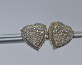 14k Yellow Gold Pave Diamond Heart Stud Earrings