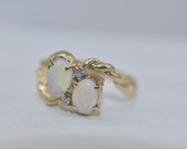 14k Gold Double Opal Diamond Ring