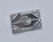 14k White Gold Diamond Sapphire Brooch or Sash Pin