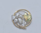 Antique 10k Gold Pearl Enamel Collar Pin