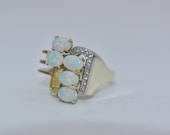 Modernist Style 14k Gold Opal & Diamond Ring