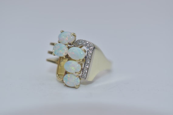 Modernist Style 14k Gold Opal & Diamond Ring - image 1