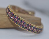 Vintage 18k Gold Ruby Sapphire Flower Bangle Bracelet