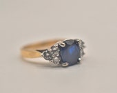 14k Yellow gold 1.8 ct Blue Sapphire diamond yellow gold ring