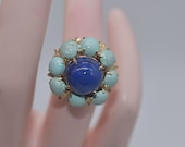 Vintage 14k Gold Lapis Lazuli & Turquoise Cluster Ring