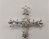 18k White Gold Diamond Cross Pendant .25 TCW Fleur De Lis tips