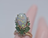 Stunning 14k Opal Emerald Diamond Ring