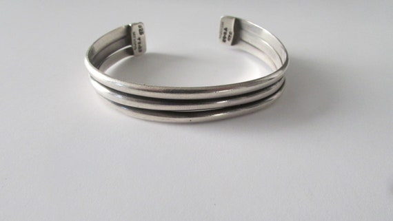 Vintage Sterling Silver Taxco TV-89 3 band Cuff b… - image 1