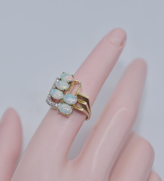 Modernist Style 14k Gold Opal & Diamond Ring - image 8