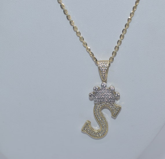 10K Yellow Gold Diamond Encrusted Letter S with C… - image 1