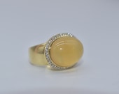 18k yellow Gold Carmel Moonstone Diamond Halo Ring Stunning