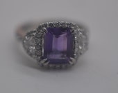 Platinum Diamond Halo Amethyst Cocktail Ring 3.47 CTS TW