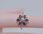 Ruby and Diamond 14k Gold Flower Cluster Ring