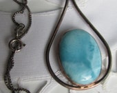 Vintage Sterling Silver Modernist Style Larimar Pendant Necklace