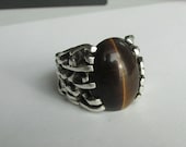 Vintage Sterling Silver Brutalist Style Large Tiger Eye Ring