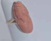 Antique 14k gold Pink Coral Carved Cameo Ring