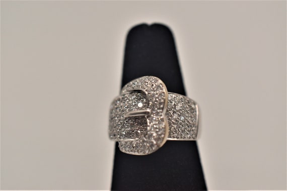 Amazing Diamond encrusted Cocktail Buckle ring 14k - image 2