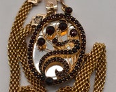 Stunning Antique 14k gold Victorian Garnet Woven Chain w/Mirror necklace