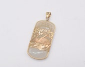 14k Gold Overlaid on Jade Rectangle Pendant Signed