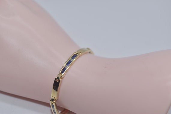 18k Gold Diamond & Sapphire Tennis Bracelet 7" - image 5