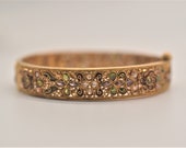 Custom handmade 22k, 29.6g, yellow gold, filigree multi gemstone hinged bangle bracelet.