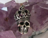 Sterling Silver Skull Crown Oxidized Pendant