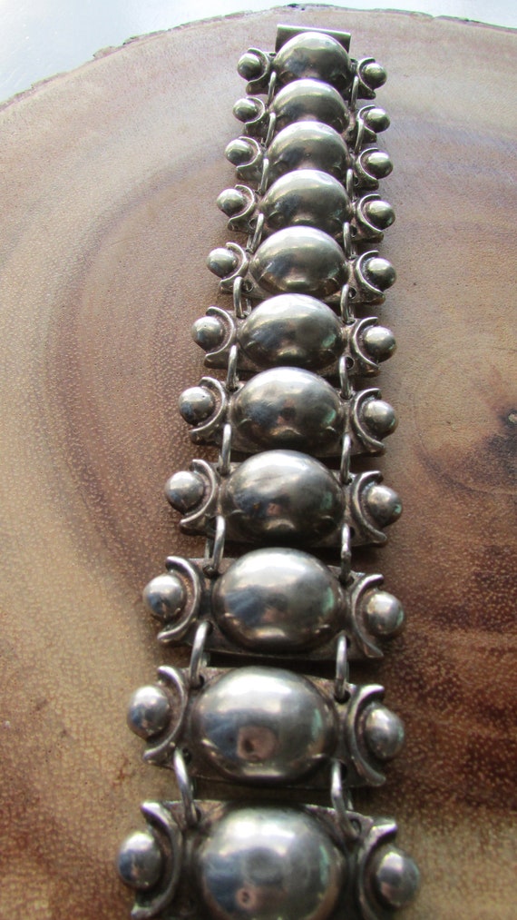 Sterling Silver Mid Century Taxco Wide Panel Brac… - image 8