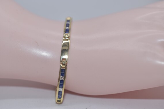 18k Gold Diamond & Sapphire Tennis Bracelet 7" - image 3