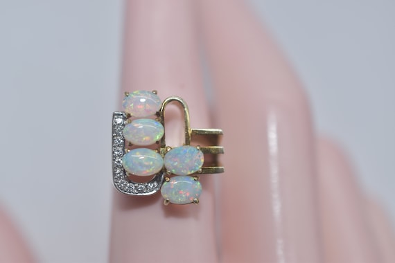 Modernist Style 14k Gold Opal & Diamond Ring - image 2