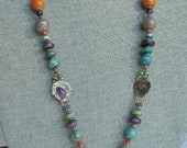 Vintage Iriniri  sterling silver Tribal Hamsa Multi Gemstone & Turquoise necklace