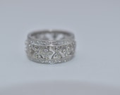 Wide Diamond 14kWhite Gold Milgrain Intricate Band Ring