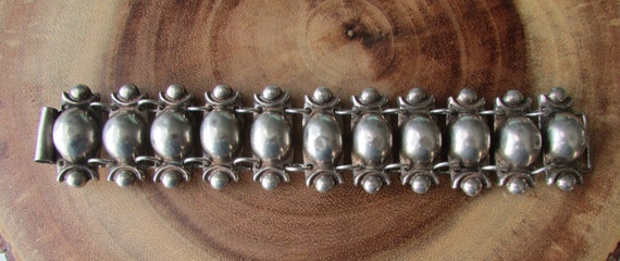 Sterling Silver Mid Century Taxco Wide Panel Brac… - image 1