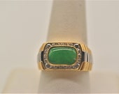 Vintage 18k 750 White Yellow Gold Men's diamond jade ring size 10